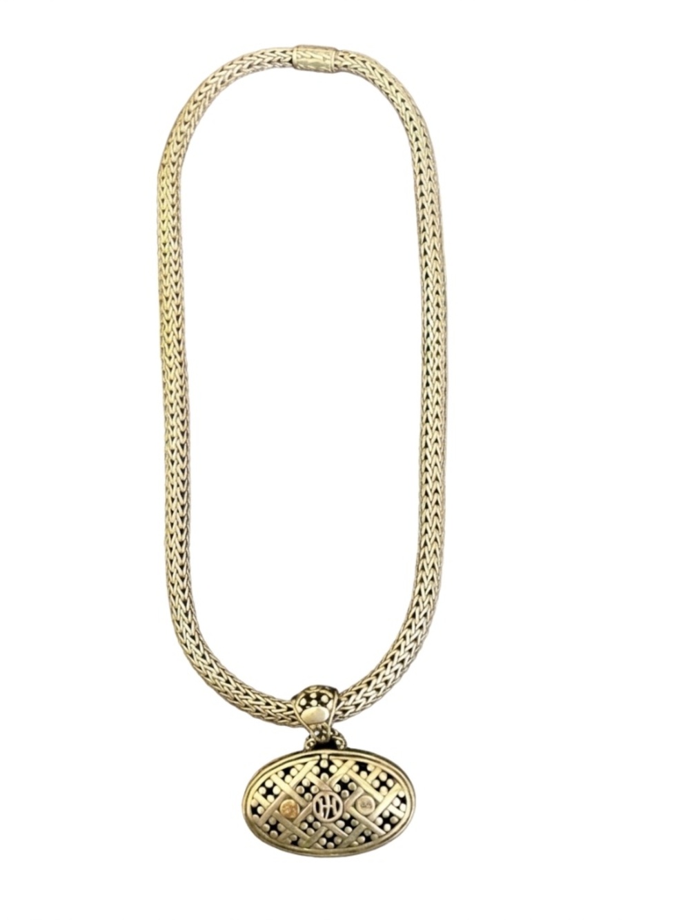 John Hardy 18K Gold Silver 16" 6.5mm Classic Chain & Jaisalmer Dot Pendant Set